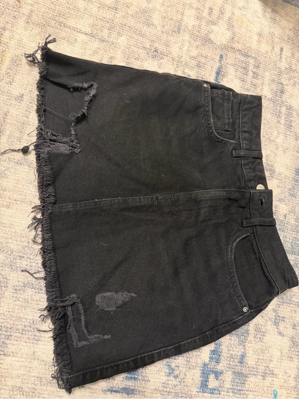 Classic Black Distressed Denim Mini Skirt